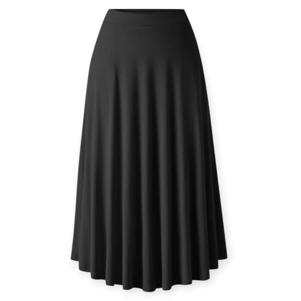 NWT OGL Cool Touch Midi Circle Flare Ribbed Skirt Black Pockets Size Large